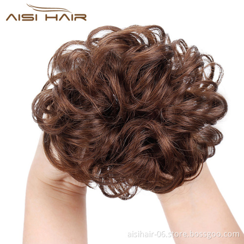 Aisi Hair Brazilian Human Hair Curly Light Brown Chignon Bun Elastic Rope Rubber Band Hairpiece Clip In Extension For Women